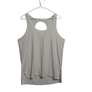 Athleta Women White Keyhole Back Tank Top Medium Side Slits Yoga Activewear
